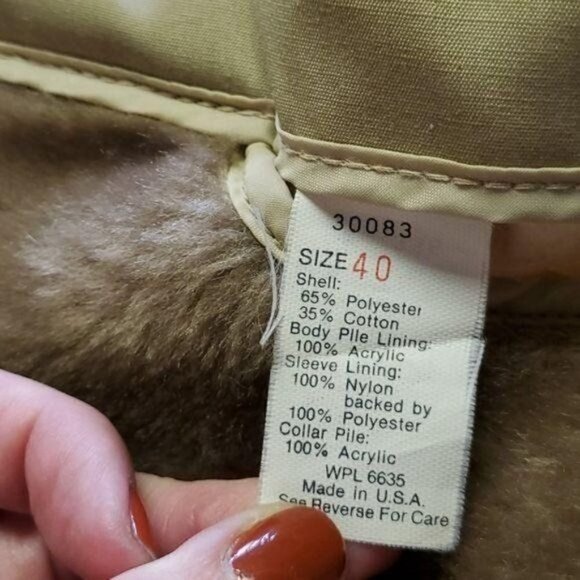 Woolrich Vintage Heavy Lined Tan Winter Sz L-40 Long Button Collared Pocket Coat - Picture 7 of 10